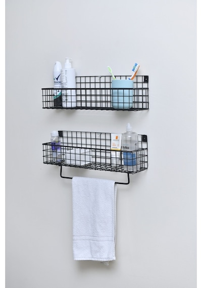 Metal Mutfak Banyo Duvar Havluluk Rafı 2’Li Set Wd 239 Siyah