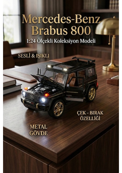 Mercedes Brabus G800 1:24 Metal Model Araba - Sesli Işıklı, Çek Bırak, Açılan Kapılar - Siyah