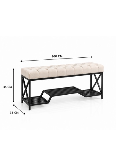 Siyah Metal Bench Ayakkabılık Bank, Kapı Girişi Puf Ayakkabılık Krem