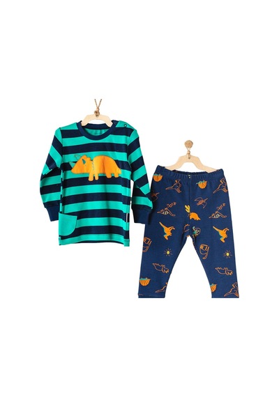 Dear Enika Andywawa Erkek Çocuk Dinazor Desenli Lacivert Çocuk Pijama Ac23403 001