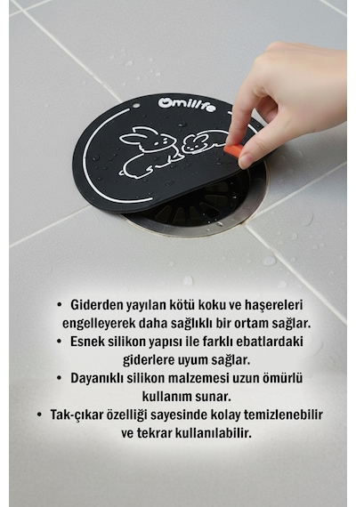 Siyah Gider Koku Önleyici Silikon Sızdırmaz Ped Banyo Mutfak Lavabo Koruyucu 15x14 Cm