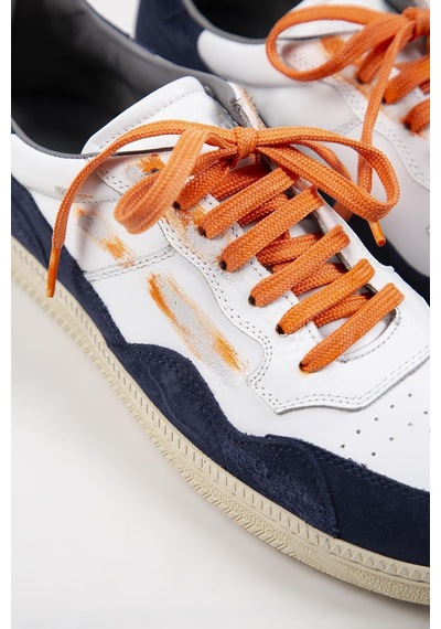 Krahe Artemis Erkek Hakiki Deri El Boyamalı Bağcık Ve Iki Yedek Bağcıklı Beyaz-Açık Mavi Sneakers 001