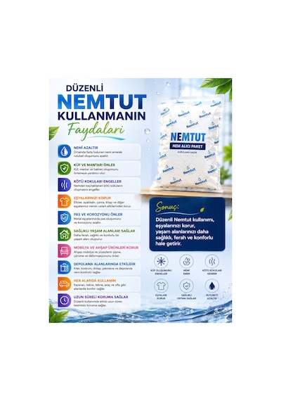 Nemçek Nem Alıcı Rutubet Giderici Küf Önleyici Koku Giderici Korozyon Önleyici 2500 Gr 10 Paket
