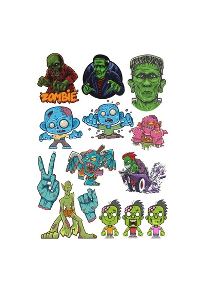 Zombie Canavarlar Sticker Set-1 14 Parça Telefon, Tablet, Defter, Laptop Sticker