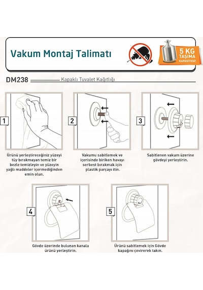 Teknotel Kapaklı Vakumlu Tuvalet Kağıtlık Krom Dm238