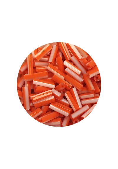 Tedar Uzun Boru Kesme Boncuk Çap 2mm Uzunluk 10 Mm - 60 Gram - Turuncu Beyaz - Bnc294 Najmaddin (No:1) 8.5Cm X 10.5 Cm