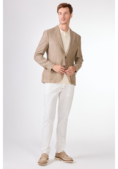 Dufy Bej Mono Yaka Slim Fit Erkek Ceket Bej