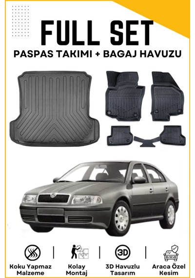 Skoda Octavia 1997-1998-1999-2000-2001-2002-2003-2004 Model Birebir Uyumlu Bagaj Havuzu+paspas Seti