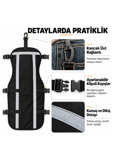 Microcase Su Geçirmez Ayarlanabilir Reflektörlü Rüzgar Ve Yağmura Karşı Diz Ve Bacak Koruyucu Seti Al7039 Large Siyah