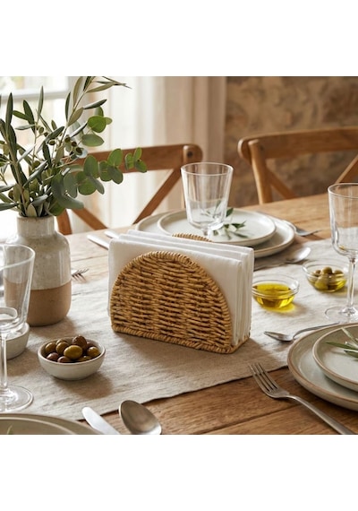 River World Peçete Standı Rattan Yarım Yuvarlak Çok Renkli