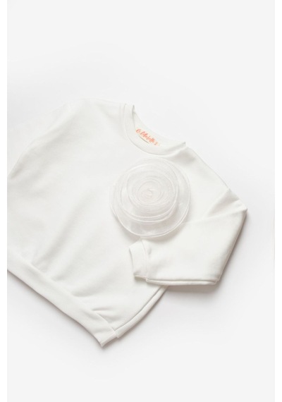 Le Mabelle Ekru Gül Aksesuarlı Uzun Kollu Kız Çocuk Sweatshirt - Elisa Ekru