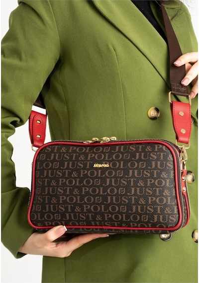 Just Polo Kadın Yeni Sezon Baskılı Omuz Çantası 232053mh Kahverengi - Kırmızı 93398442