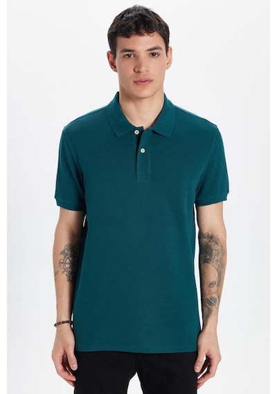 Tudors Erkek Slim Fit Dar Kesim %100 Pamuk Yeşil Polo Yaka Tişört-32775 Yeşil
