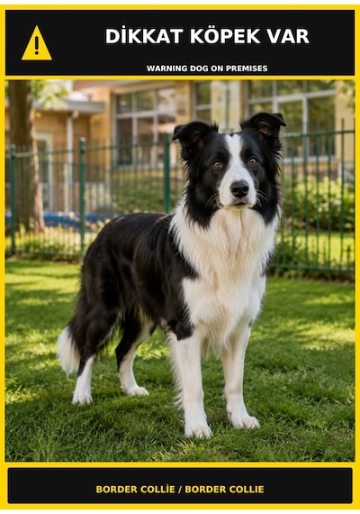 Dikkat Köpek Var Border Collie Görselli Pvc Uyarı Levhası 35x50cm