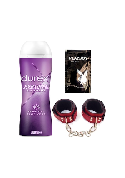 Durex Aloe Vera Masaj&kayganlaştırma Jel + Kırmızı Deri El Kelepçesi + Hediye