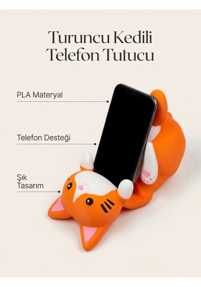 Turuncu Kedi Figürlü Tablet Telefon Tutucu Stand - 3d Baskı Ofis Masaüstü Aksesuarı Ve Biblo