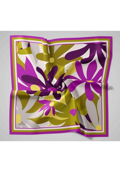 Silk Home Aura Eşarp 140001-18 Fuşya, Yağ Yeşili, Sarı,gümüş, Mor
