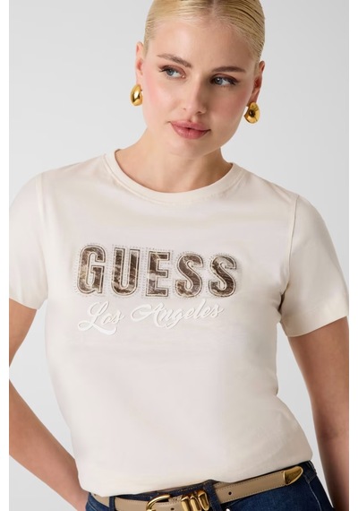 Guess Snake Kadın Regular Fit T-shirt W6yı30k4349 Krem