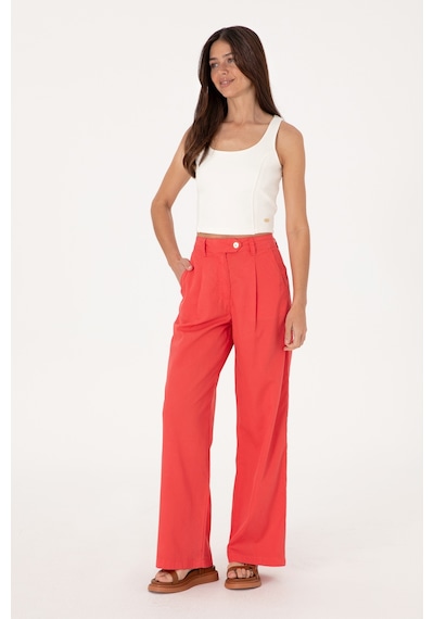 U.S. Polo Assn. Kadın Kırmızı Loose Fit Kanvas Pantolon 50300631-VR213