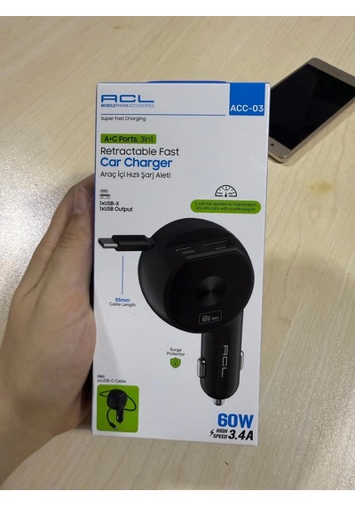 Vtn-03 Süper Hızlı Araç Şarj Cihazı 60w Adaptör Çakmaklık Girişli Siyah