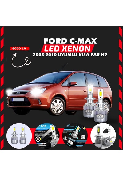 Ford C-max 2003-2010 Kısa Far Uyumlu Şimşek Etkilii Led Xenon Performance Series H7