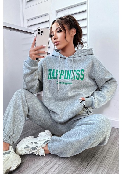 Uyguntarz Unisex Happiness Baskılı Eşofman Takımı Gri