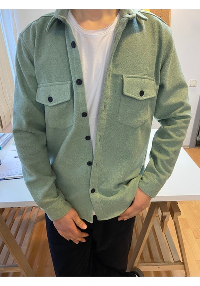 Su Yeşili Erkek Slim Fit Düğmeli Yaka Çift Cepli Düz Oduncu Gömlek Yeşil