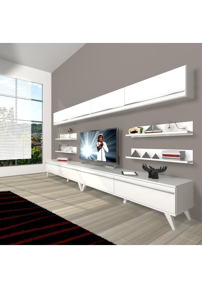 Decoraktiv Eko 360y Mdf Retro Tv Ünitesi Tv Sehpası Parlak Beyaz