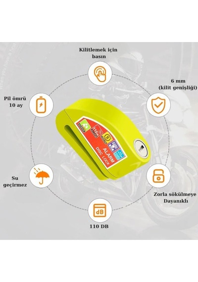 110 Db Motosiklet Alarmlı Disk Kilidi Hatırlatma Kablolu Yuvarlak Ve Düz Kilit