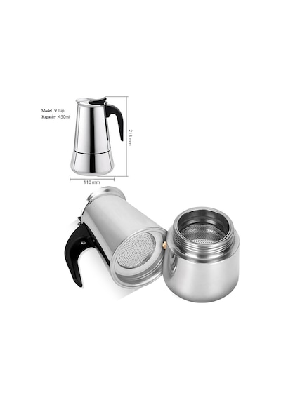 Paslanmaz Çelik Ocak Üstü 9 Cup Fincan Moka Pot Espresso Cin285-9 Paslanmaz Çelik Ocak Üstü 9 Cup Fincan Moka Pot Espresso Cin285-9