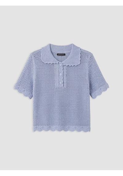 Lcw Comfort Mavi Polo Yaka Ajurlu Kadın Triko Kazak