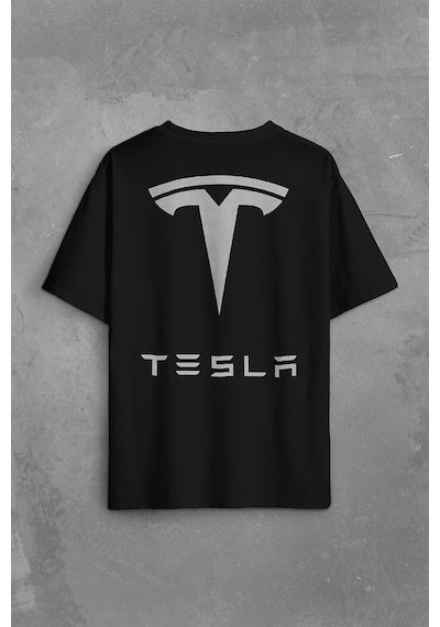 Tesla Motors Nikola Tesla Logo Elon Musk Sırt Ön Baskılı Oversize Tişört Unisex T-shirt 001