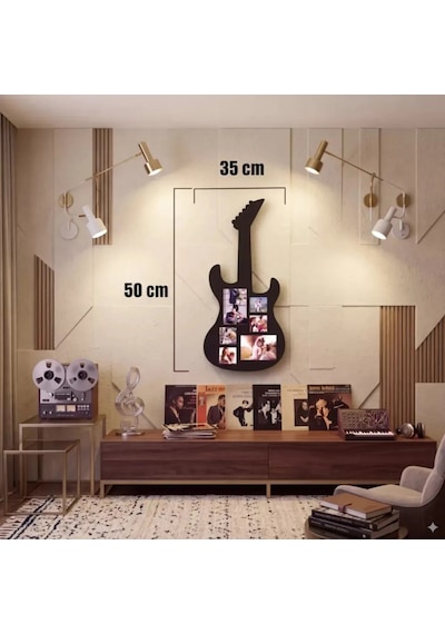 Modern Rock Serisi: Siyah Lazer Kesim Gitar Figürlü Çoklu Anı Çerçevesi Çok Renkli