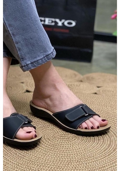 Ceyo 9808-15 Topuk Jelli Anatomik Taban Kadın Terlik Siyah 36-40 Siyah
