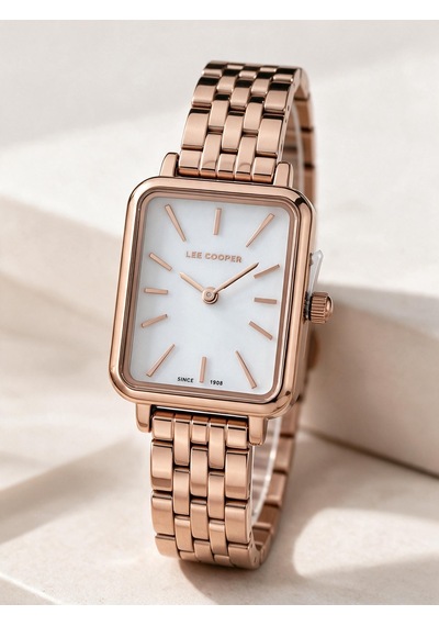 Lee Cooper Rose Gold Çelik Bilezik 20,5 Mm Dikdörtgen Kadın Kol Saati, Taşlı Bileklik Hediyeli