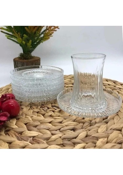 Paşabahçe Elysia Çay Bardağı Riva Çay Tabak Seti 12 Parça Beyaz