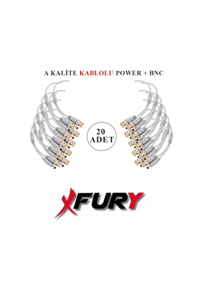 Fury 20 Adet A Kalite Kablolu Hazır Bnc + Dc Power Jack Kablolu Y Tipi Konnektör
