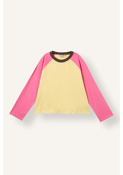 Defacto Overshirt Fit Reglan Uzun Kollu Renk Bloklu Basic Tişört Kız Çocuk I9391a826auyl273 Sarı-yl273