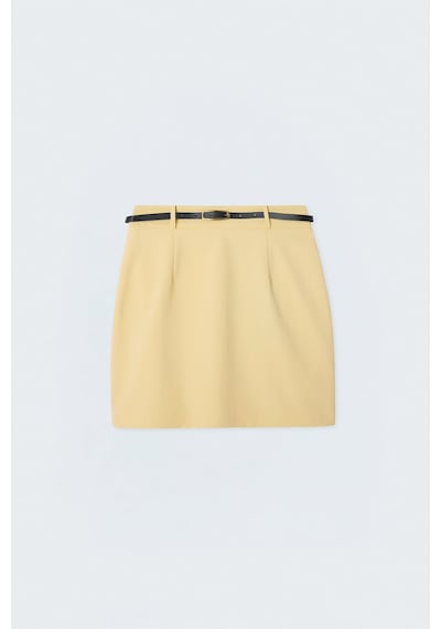 Sateen Keten Görünümlü Mini Etek - Sarı-137747
