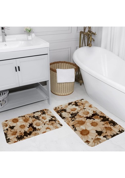 Rovigo Home Baskılı Kaymaz Taban 2 Li Banyo Paspas Takım Rvg5079-100X60-60X50 Çok Renkli