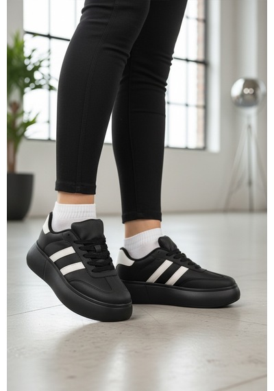 Siyah Yüksek Taban Bağcıklı Unisex Sneaker Dvs-01 Z Siyah