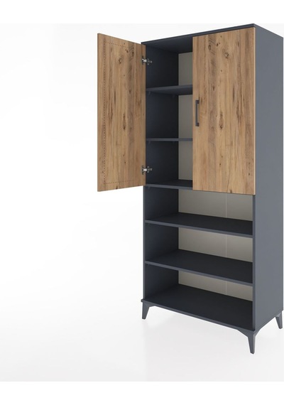 Hyperion Dolap 5 Raflı 2 Kapaklı 88x44x195 Antrasit-çam Antrasit
