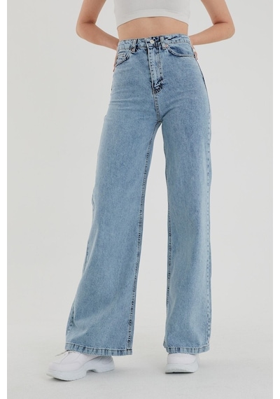 Lavajeans Naomi Açık Mavi Kar Yıkama Süper Yüksek Bel Bol Paça Denim Kot Pantolon Mavi