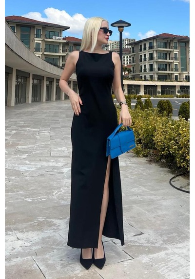 Madmext Siyah Maxi Boy Yırtmaç Detaylı Kadın Elbise Mg2367 Siyah