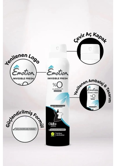 Jenerik Emotion Invisible Fresh Black & White Kadın Deodorant 150ml Vegan, Leke Bırakmaz