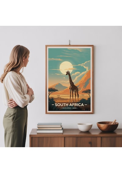 Güney Afrika Safari Seyahat Posteri Suluboya Manzara Sanat Baskısı