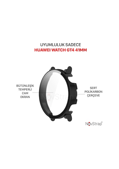 Novstrap Huawei Watch Gt4 41mm İle Uyumlu Ekran Koruyucu Cam Ve Kasa Koruyucu Kılıf Sert Pc