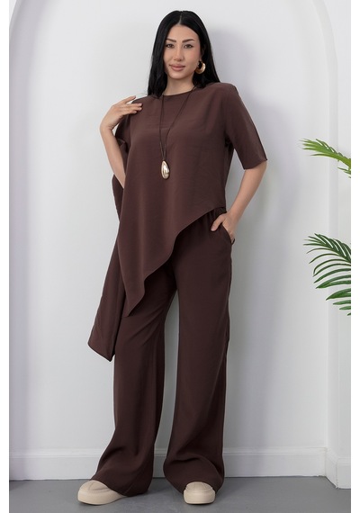 Kalopya Simetrik Crop Pantolon İkili Takım Grs3933 Kahve