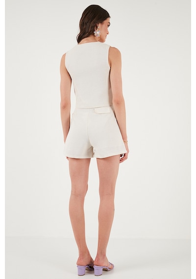 Lela Pamuk Ve Keten Karışımlı Slim Fit Yelek Şort Bayan Takım 5866118 Bej