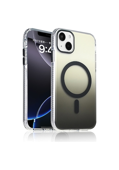 Apple Uyumlu iPhone 15 Kılıf M-safe Şarj Özellikli Transparan Renk Geçişli Mkst Toros Kapak - Siyah Siyah